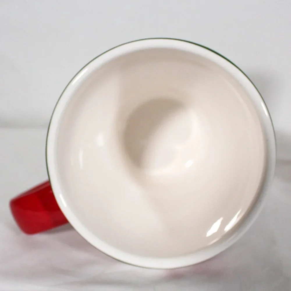Pier 1 Christmas Mugs Set of 2 2013 Holiday Red Green Swirl Dot Ceramic